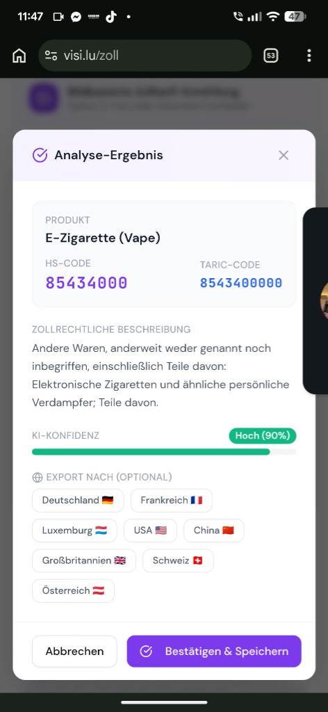 AI analysis result modal