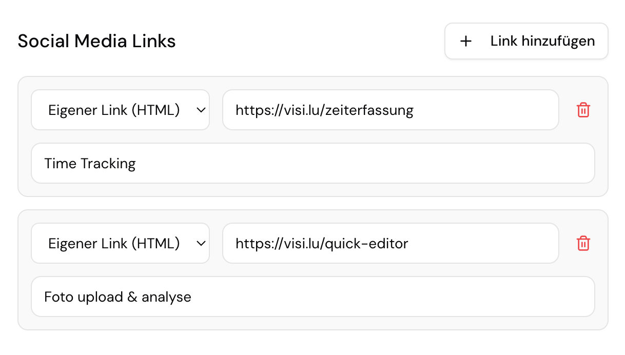 vCard Links hinzufügen